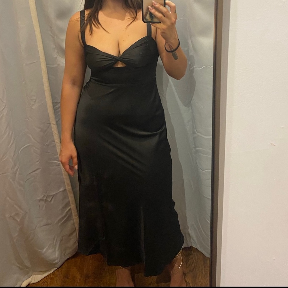 Black mid length silk dress